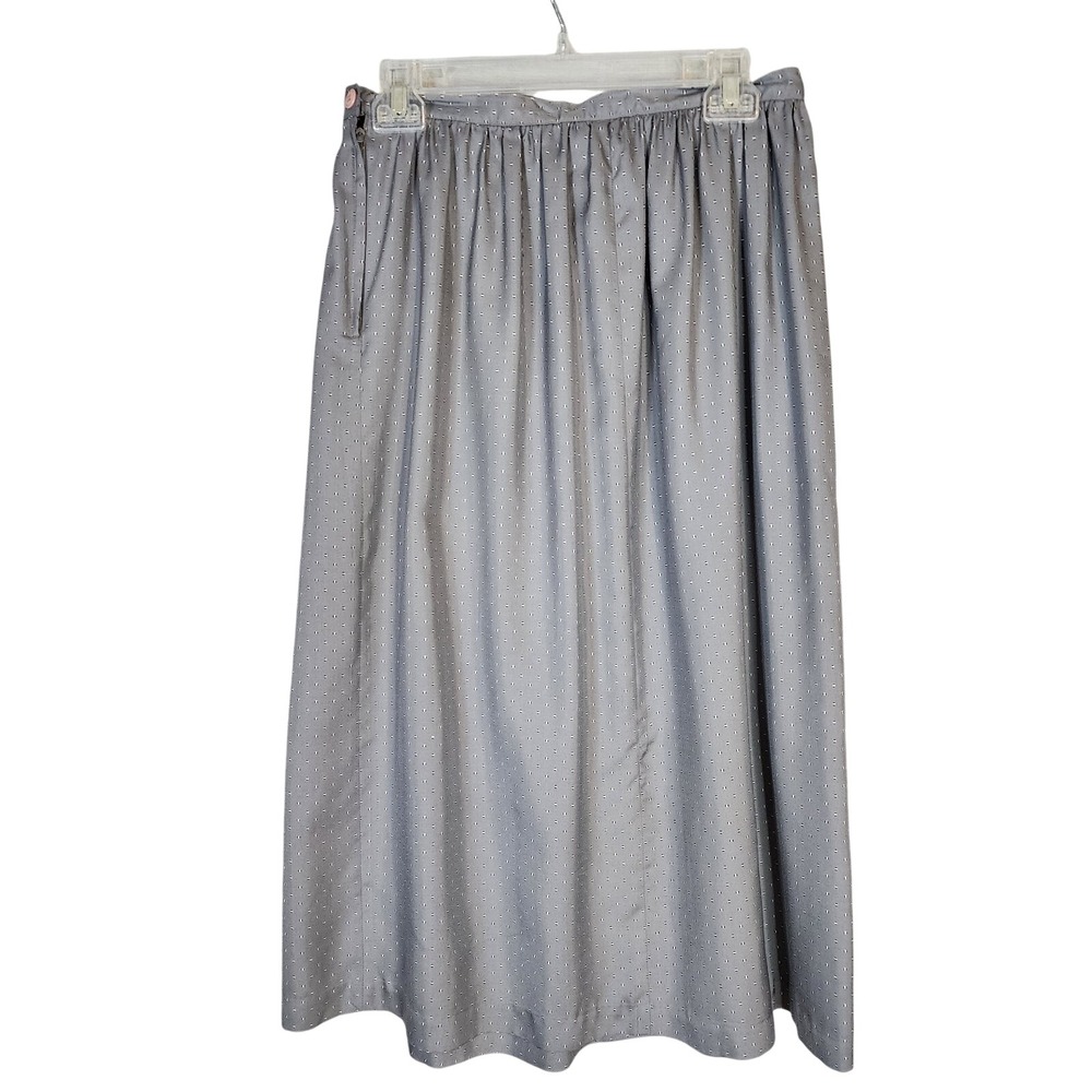 ROYAL SILK Size 6 (Vintage 12) Grey Pure Silk Pleated Dotted Midi Skirt Classic